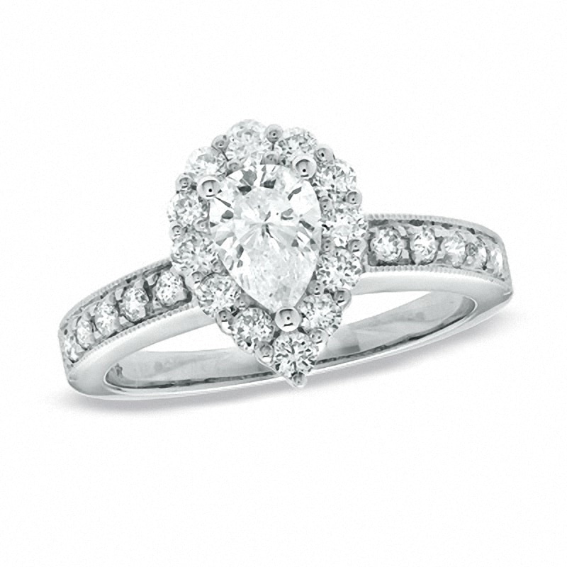 Main Image 1 of Previously Owned - 1-1/4 CT. T.W. Pear Shaped Diamond Vintage Ring in 14K White Gold