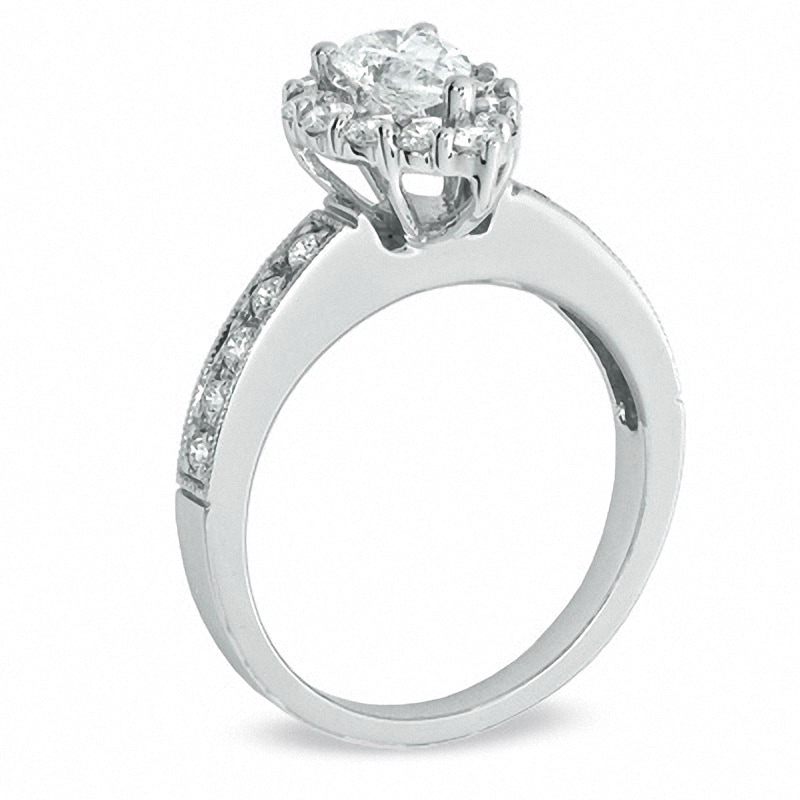 Main Image 2 of Previously Owned - 1-1/4 CT. T.W. Pear Shaped Diamond Vintage Ring in 14K White Gold