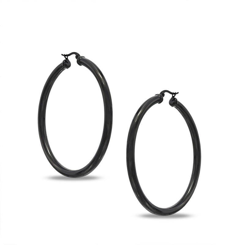 Previously Owned - 50mm Tube Hoop Earrings in Black IP Stainless Steel