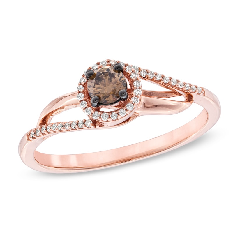Previously Owned - 1/4 CT. T.W. Enhanced Champagne and White Diamond Bypass Ring in 10K Rose Gold
