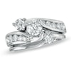 Thumbnail Image 1 of Previously Owned 1-1/2 CT. T.W. Diamond Three Stone Soldered Bridal Set in 14K White Gold