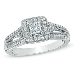 Previously Owned - 1/2 CT. T.W. Princess-Cut Diamond Vintage-Style Engagement Ring in 10K White Gold