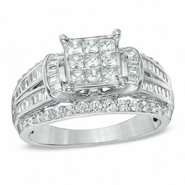 Previously Owned - 1-1/4 CT. T.W. Princess-Cut Composite Diamond Engagement Ring in 10K White Gold