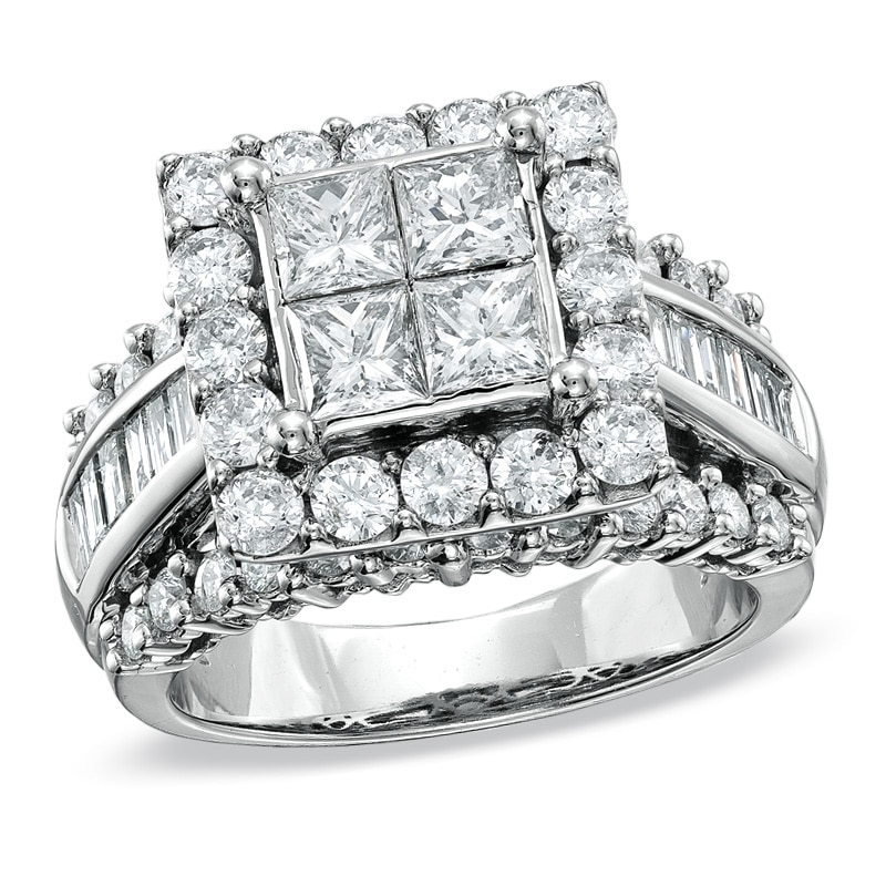 Previously Owned - 3 CT. T.W. Quad Princess-Cut Diamond Engagement Ring in 14K White Gold