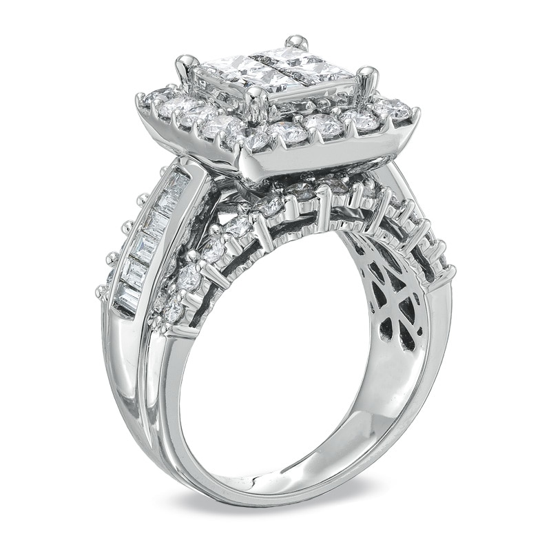 Previously Owned - 3 CT. T.W. Quad Princess-Cut Diamond Engagement Ring in 14K White Gold