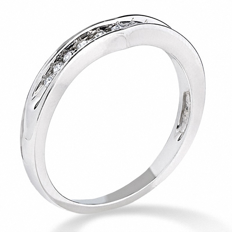 Previously Owned - 1/10 CT. T.W. Diamond Contoured Wedding Band in 14K White Gold