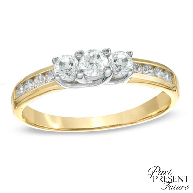 Previously Owned - 1/2 CT. T.W. Diamond Three Stone Engagement Ring in ...