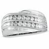 Thumbnail Image 1 of Previously Owned - Men's 1/2 CT. T.W. Diamond Double Row Slant Anniversary Band in 10K White Gold