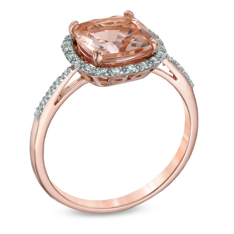 Main Image 2 of Previously Owned - 8.0mm Cushion-Cut Morganite and 1/8 CT. T.W. Diamond Frame Ring in 10K Rose Gold