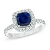 Thumbnail Image 1 of Previously Owned - 7.0mm Cushion-Cut Lab-Created Blue and White Sapphire Frame Ring in Sterling Silver