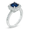 Thumbnail Image 2 of Previously Owned - 7.0mm Cushion-Cut Lab-Created Blue and White Sapphire Frame Ring in Sterling Silver