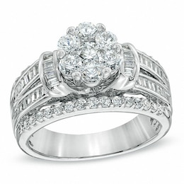 Previously Owned - 1-1/4 CT. T.W. Diamond Cluster Multi-Row Engagement Ring in 10K White Gold