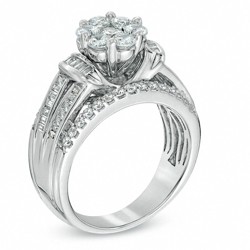 Main Image 2 of Previously Owned - 1-1/4 CT. T.W. Diamond Cluster Multi-Row Engagement Ring in 10K White Gold