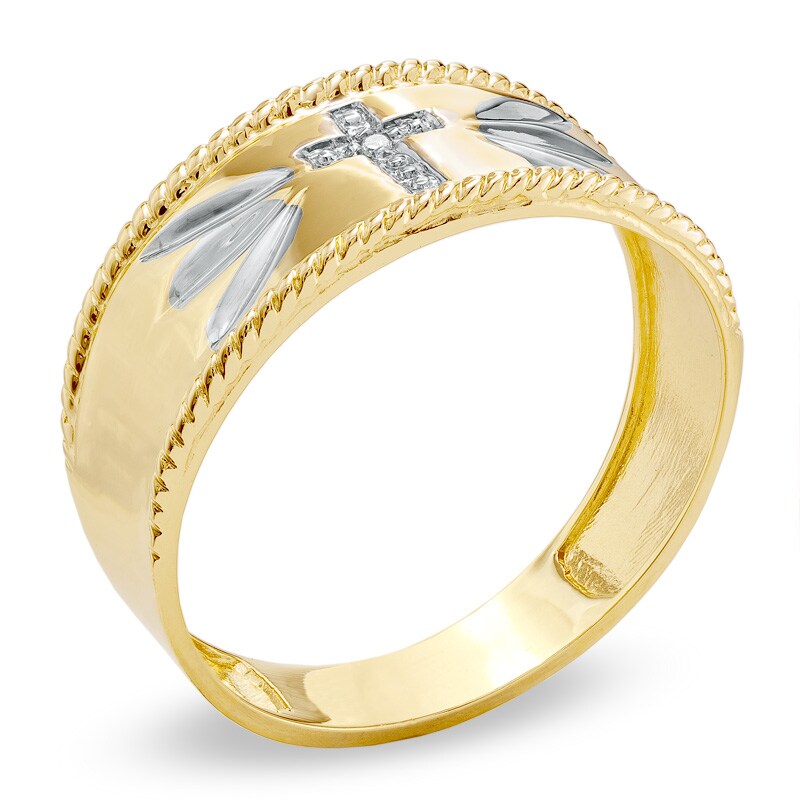 Previously Owned - Men's Diamond Accent Cross Wedding Band in 10K Gold ...