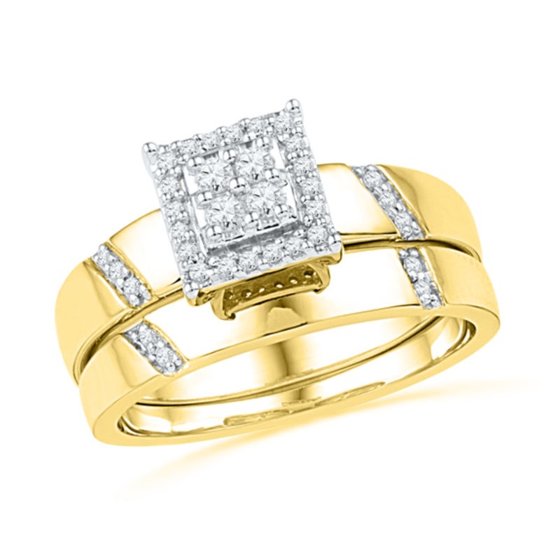 10K outlets Gold Diamond-Accent Diagonal Bridal Set – Size 6