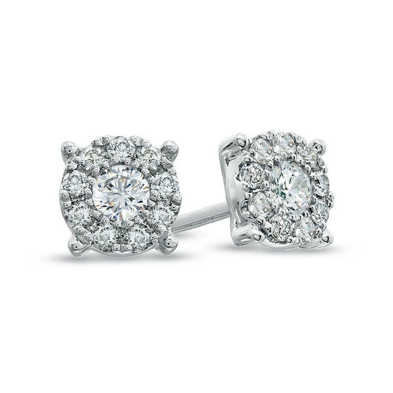 Main Image 1 of Previously Owned - 1/2 CT. T.W. Diamond Frame Stud Earrings in 14K White Gold