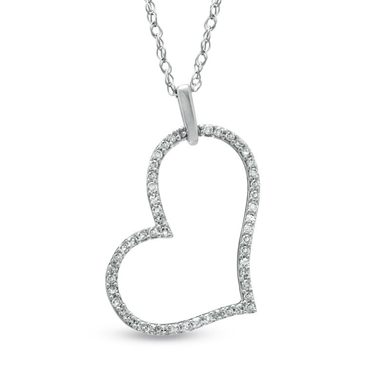 Previously Owned - 1/10 CT. T.W. Diamond Tilted Heart Outline Pendant ...