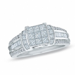 Previously Owned - 1-1/4 CT. T.W. Composite Princess-Cut Diamond Ring in 14K White Gold