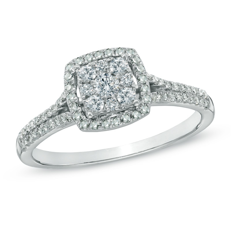 Previously Owned - 1/2 CT. T.W. Diamond Square Cluster Engagement Ring in 10K White Gold
