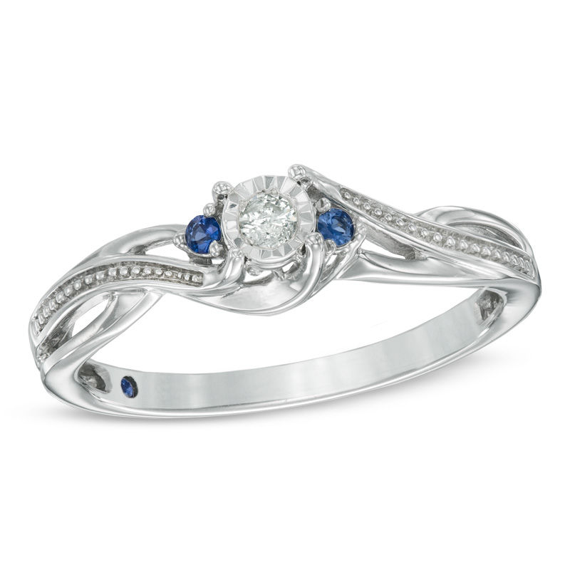 Previously Owned - Cherished Promise Collection™ Diamond Accent and Blue Sapphire Twist Ring in Sterling Silver