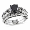 Thumbnail Image 0 of Previously Owned - 1-3/8 CT. T.W. Black Diamond Vintage-Style Bridal Set in 10K White Gold