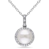 Thumbnail Image 1 of Previously Owned-8.0-8.5mm Button Freshwater Cultured Pearl and 1/10 CT. T.W. Diamond Frame Pendant