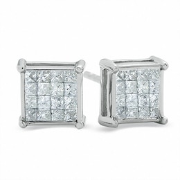 Previously Owned - 1/2 CT. T.W. Square-Cut Diamond Fashion Earrings in 14K White Gold