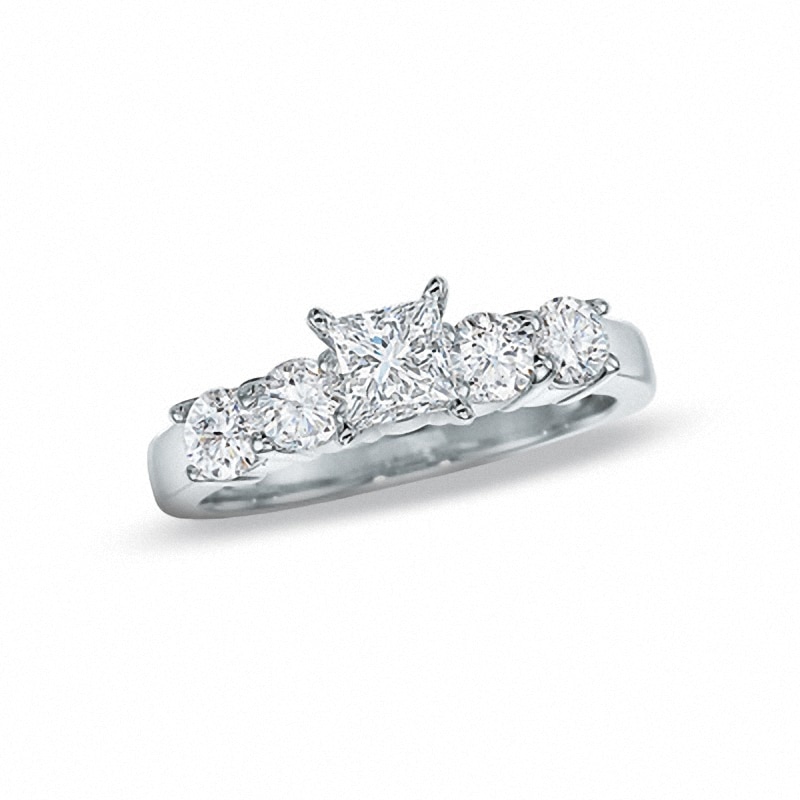 Previously Owned - 1-1/2 CT. T.W. Princess-Cut Diamond Five Stone Band in 14K White Gold
