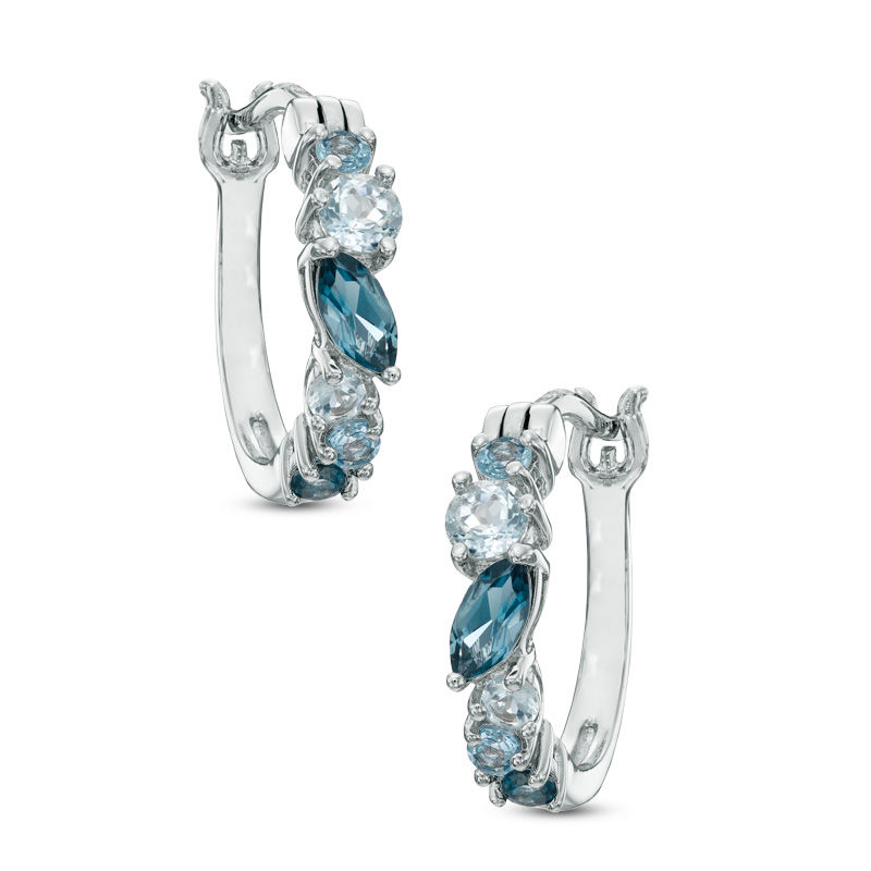 14k White Gold Finish Swiss Blue Topaz Hoop Earrings For Women Topaz  Earrings | eBay