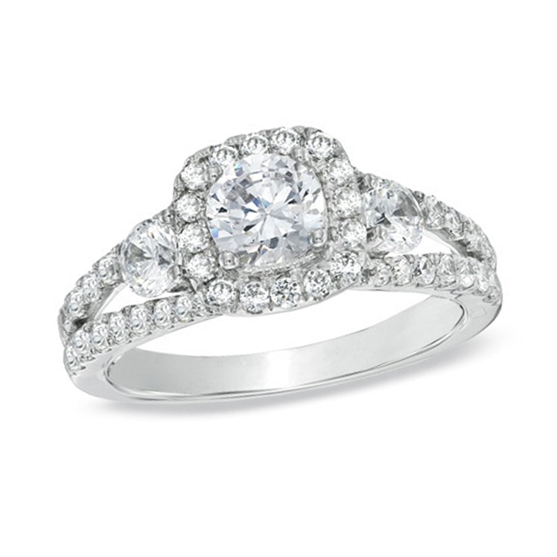 Previously Owned - Celebration Ideal 1-5/8 CT. T.W. Diamond Three Stone ...