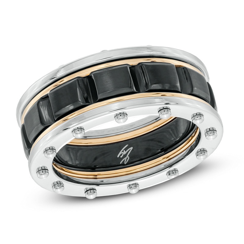 Previously Owned - Men's Riveted Ring in Tri-Tone Stainless Steel