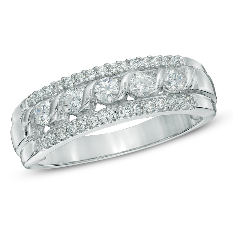 Previously Owned - 1/2 CT. T.W. Diamond Five Stone Swirl Band in 10K White Gold