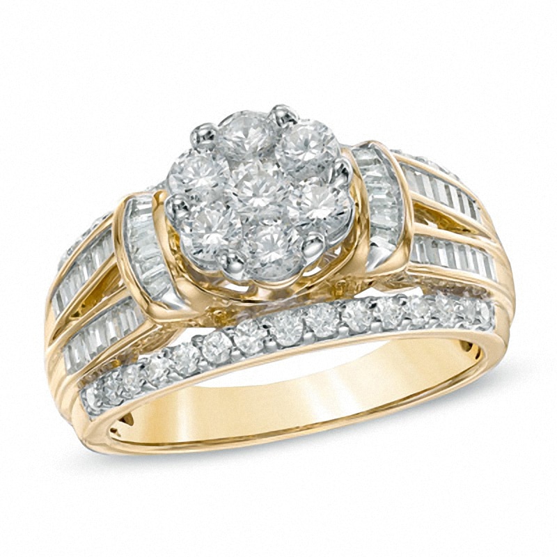 Main Image 1 of Previously Owned - 1-1/4 CT. T.W. Diamond Cluster Engagement Ring in 10K Gold