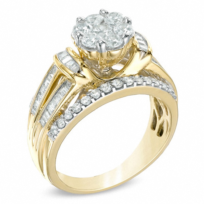 Main Image 2 of Previously Owned - 1-1/4 CT. T.W. Diamond Cluster Engagement Ring in 10K Gold