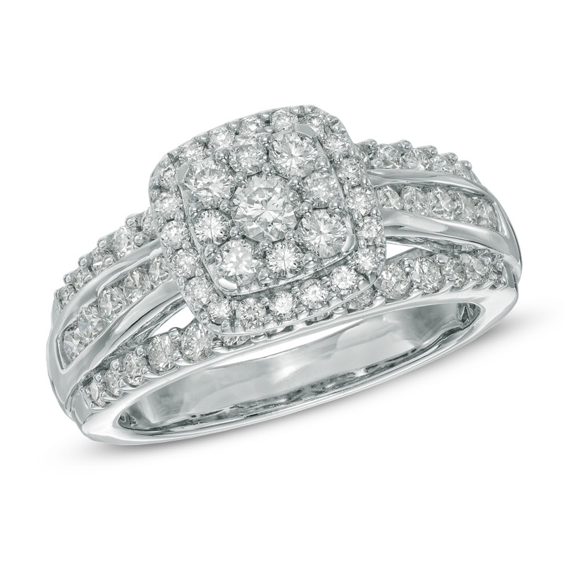 Main Image 1 of Previously Owned - 1-1/4 CT. T.W. Diamond Cluster Frame Engagement Ring in 14K White Gold