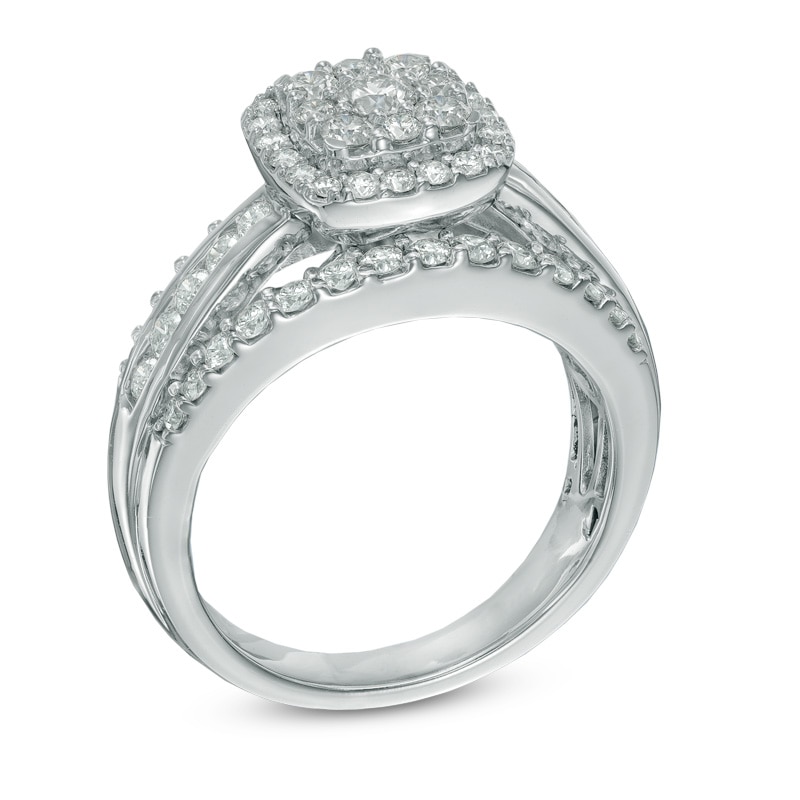 Main Image 2 of Previously Owned - 1-1/4 CT. T.W. Diamond Cluster Frame Engagement Ring in 14K White Gold