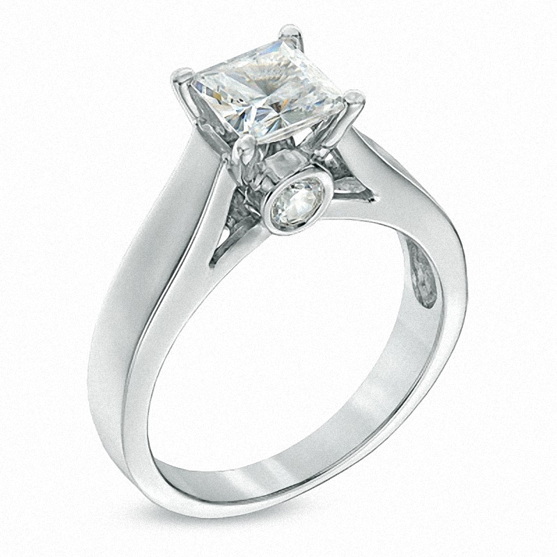 Main Image 1 of Previously Owned - 1-1/5 CT. T.W.  Princess-Cut Diamond Engagement Ring in 14K White Gold (J/I2)