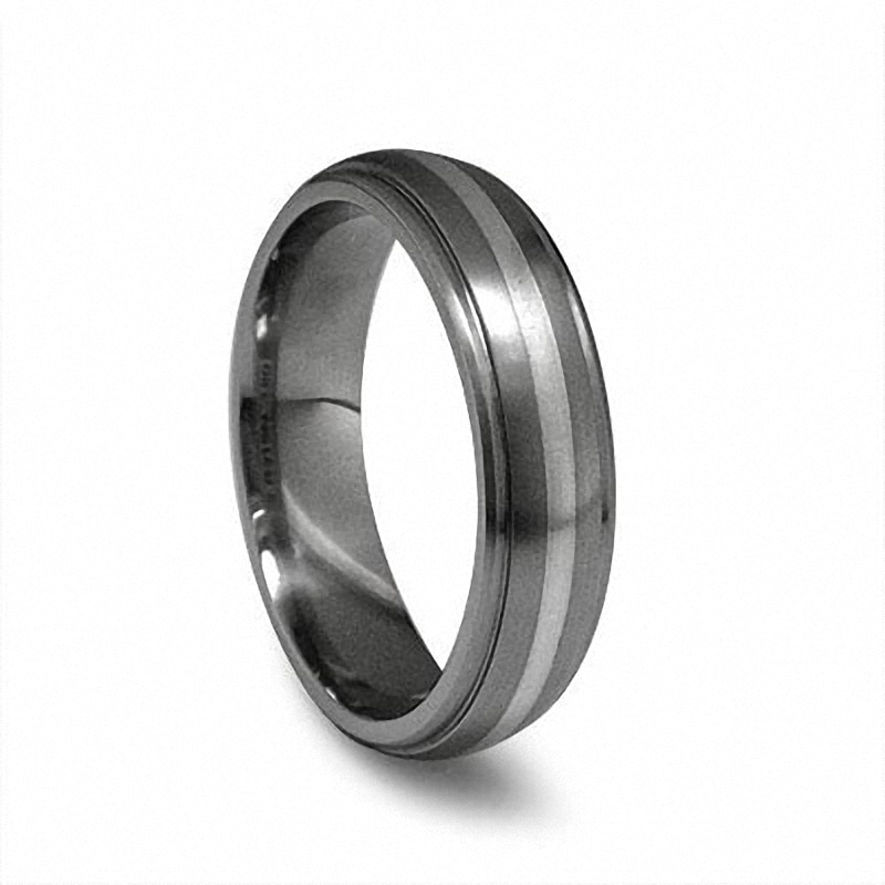 Main Image 1 of Previously Owned - Edward Mirell Men's 6.0mm Wedding Band in Titanium and Sterling Silver