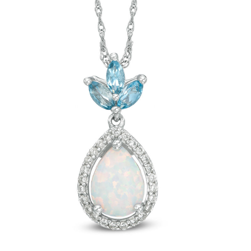 Main Image 1 of Previously Owned - Pear-Shaped Lab-Created Opal, Blue Topaz and White Sapphire Pendant in Sterling Silver