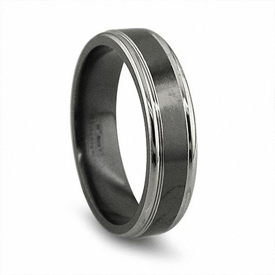 Edward store Mirell Black Titanium Grey Grooves 6mm Ring