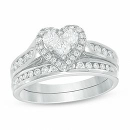 Previously Owned - 5/8 CT. T.W. Heart-Shaped Multi-Diamond Bridal Set in 14K White Gold