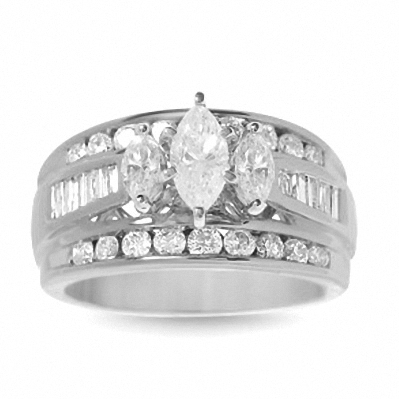 Previously Owned - 1-1/2 CT. T.W. Marquise Diamond Three Stone Ring in 14K White Gold