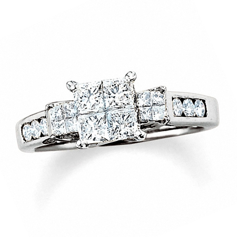 Main Image 1 of Previously Owned - 1 CT. T.W. Quad Princess-Cut Diamond Three Stone Ring in 14K White Gold