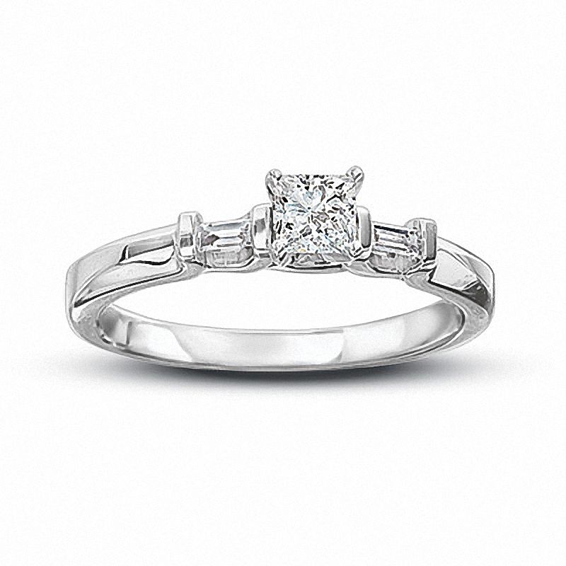 Main Image 1 of Previously Owned - 1/2 CT. T.W.  Princess-Cut Diamond Engagement Ring in 14K White Gold (J/I1)