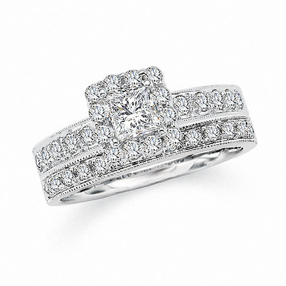 Previously Owned - 1-1/4 CT. T.W. Princess Cut Diamond Bridal Set in ...