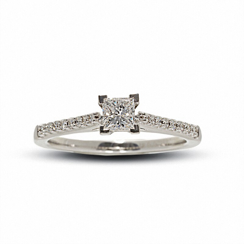 Main Image 1 of Previously Owned - 1/2 CT. T.W. Colourless Princess-Cut Diamond Solitaire Engagement Ring in 18K White Gold