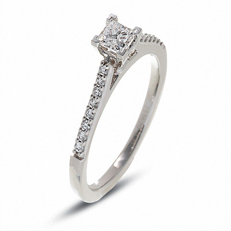 Main Image 2 of Previously Owned - 1/2 CT. T.W. Colourless Princess-Cut Diamond Solitaire Engagement Ring in 18K White Gold