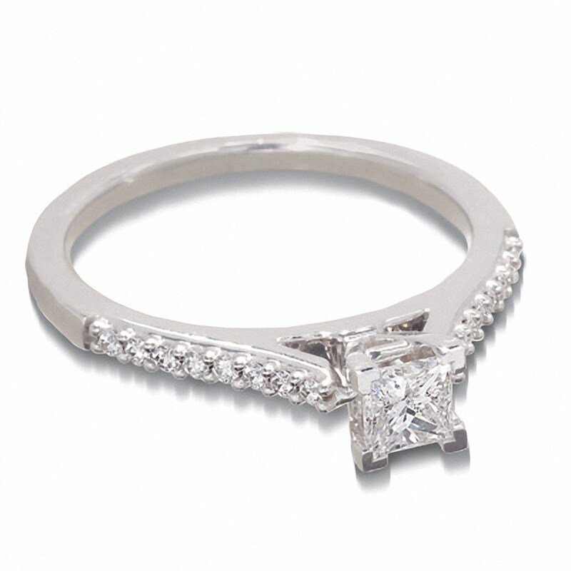 Main Image 3 of Previously Owned - 1/2 CT. T.W. Colourless Princess-Cut Diamond Solitaire Engagement Ring in 18K White Gold