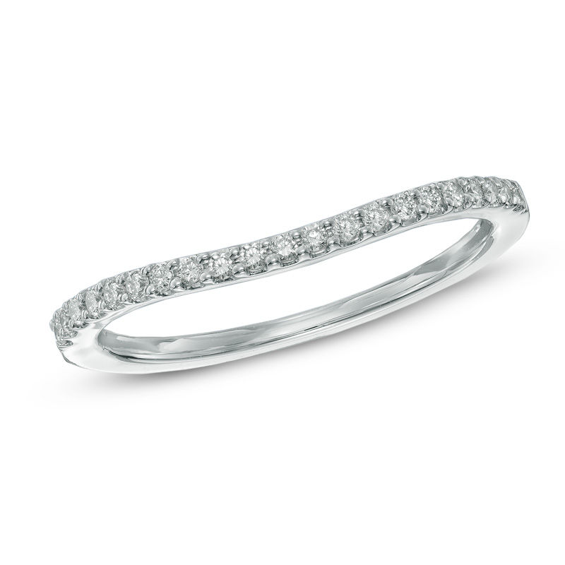 Main Image 1 of Previously Owned - 1/8 CT. T.W. Diamond Contour Wedding Band in 14K White Gold