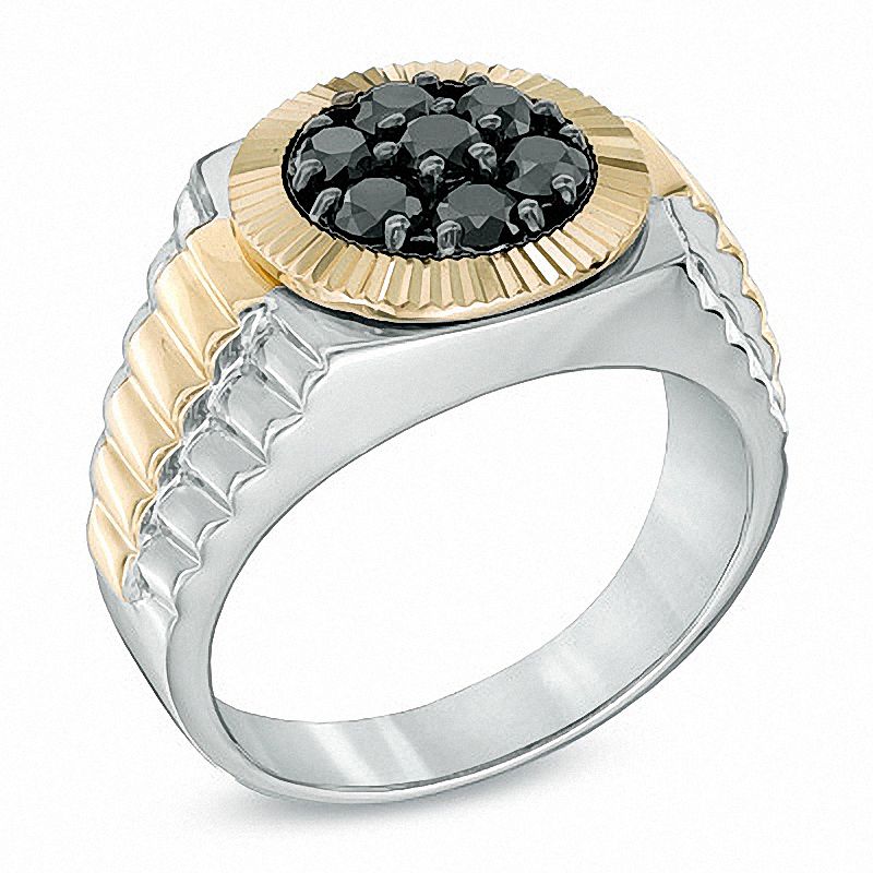 Previously Owned - Men's 1-1/4 CT. T.W. Black Diamond Ring in Sterling Silver and 10K Gold